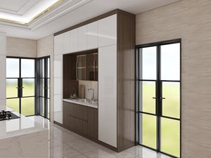 Armoires de cuisine modernes à finition brillante, îlot blanc, bois massif, imperméable, grand espace de rangement, maison, appartement, évier - Product Image 3