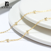 Ensemble de bijoux ICEBELA en argent sterling 925 italien, chaîne de style hip-hop en or 14 carats, chaîne à maillons en forme de boule de 1,4 mm, collier pour femmes