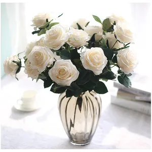 Hot sale Rose Artificial Flower Single Stem Flowers Bridal Wedding Bouquet, Realistic Blossom Flora for Home Garden Party