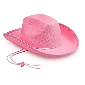Grosir topi koboi polos merah putih flanel topi koboi wanita dewasa pria biru hitam Pink topi koboi Barat dengan tali