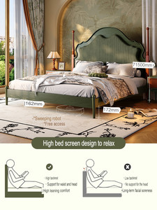 JD French Retro White Ash Solid Wood Adjustable Full-Size Durable Upholstered <b>Bed</b> <b>Frame</b> with Luxury Soft Cushion <b>Platform</b> - Product Image 4