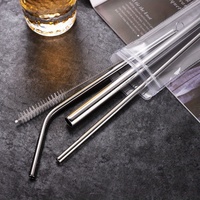 Ensemble de pailles à boire écologiques réutilisables en métal avec logo, paille en acier inoxydable 304 avec sac, échantillon gratuit personnalisé, accessoires de bar
