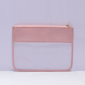 Entrepôt américain livraison gratuite sans <span class=keywords><strong>tarif</strong></span> Preppy Rose clair Transparent Pvc plat maquillage cosmétique blanc pochette à fermeture éclair trousse de toilette - Product Image 2