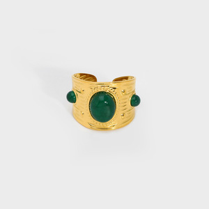 Anillo abierto de piedra natural con incrustaciones de acero inoxidable <span class=keywords><strong>Punk</strong></span> ajustable 18K chapado en oro titanio acero CZ forma de engranaje anillos de dedo - Product Image 4