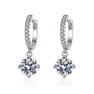 Factory <strong>Wholesale</strong> 925 Sterling Silver Earrings 1Carat 2Carat Moissanite Drop with Four Claws for Women's Fashion Pendientes - Product Image 1