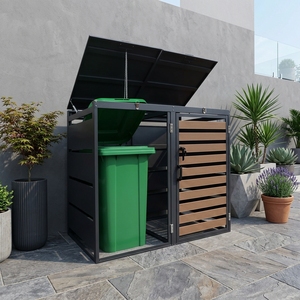 Armoire de rangement extérieure <span class=keywords><strong>3</strong></span> portes en acier galvanisé effet bois pour poubelle et <span class=keywords><strong>abri</strong></span> à déchets - Product Image 5