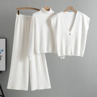 Ensemble trois pièces décontracté automne style européen et américain : cardigan, gilet et pull élégant à col en V, tricoté ample et infroissable