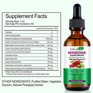 Hatmanlabs 1500mg Berberin-Extrakt Flüssige Nahrungsergänzungsmittel zur Gewichtsreduktion Organische Vegane Berberin-Flüssigtropfen mit Ceylon-Zimt - Product Image 2