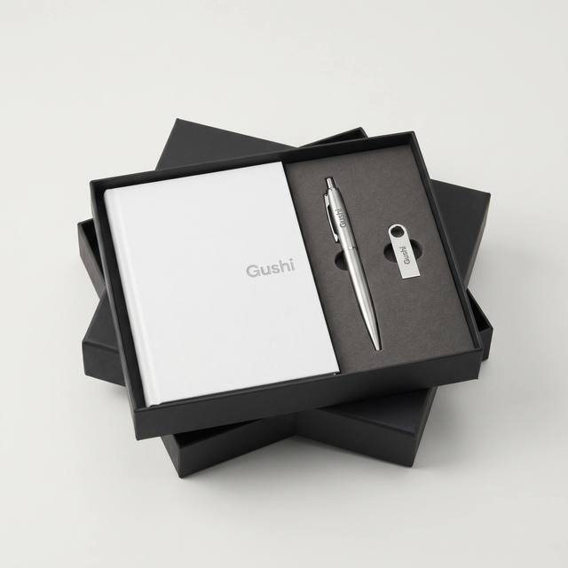 Office Stationery Set Gift Box Custom Printed A5 Notebook Metal Pen USB Drive Corporate Anniversary Souvenir Gift for Employee