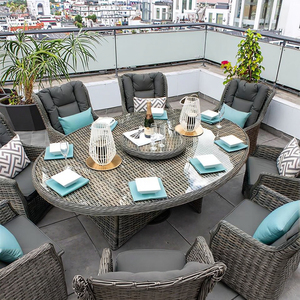 Hồ bơi vườn Bàn và ghế hiện đại 8 chỗ ngồi ban công ngoài trời Elliptical ăn đặt bàn mây đặt với mây hình bầu dục lười biếng Susan - Product Image 6