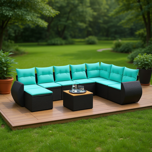 Black Poly Rattan Garden <b>Sofa</b> <b>Set</b> With Cushions Outdoor Furniture Contemporary Design - Product Image 2