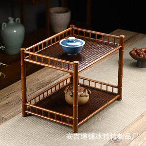 Estante de exhibición de bambú de varias capas para juegos de té y coleccionables, color madera natural, rectangular, independiente - Product Image 4