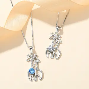 Christmas gift wholesale fashion jewelry necklace 925 sterling silver giraffe pendant necklace for christmas