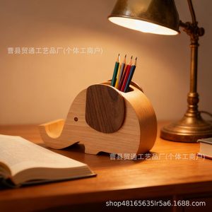 Soporte de escritorio de madera con forma de elefante para bolígrafos y teléfonos, organizador de oficina, estante de almacenamiento, bonito soporte para artículos de papelería - Product Image 3
