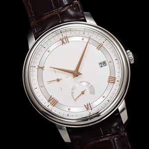 Reloj Automático de Diseño Clásico con Esfera Blanca, Manecillas en Oro Rosa, Reserva de Marcha, Segundero Pequeño, Fecha, Caja de Acero 316L y Correa de Cuero Marrón - Product Image 2