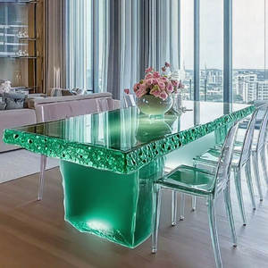 R025 Vestíbulo del hotel Escritorio de recepción de resina Estilo nórdico Resina transparente Mesa de comedor en forma de corazón Muebles de restaurante de té de cristal - Product Image 2