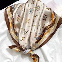 Foulard carré en satin de soie de mûrier 100% 90x90cm pour femme, imprimé monogramme vintage, luxe, pour la tête, le cou, les cheveux, bandana, châle, cadeau élégant