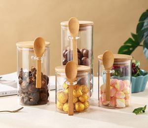 High Quality Borosilicate <b>Glass</b> Jar Bamboo Lid Airtight Seal Microwavable Dishwasher Safe Stackable Storage Canister Clear - Product Image 2