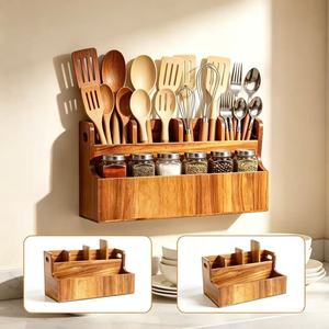 Wooden vintage cutlery <b>storage</b> <b>box</b>, restaurant knife and fork holder, <b>kitchen</b> condiment and miscellaneous item organizer. - Product Image 1