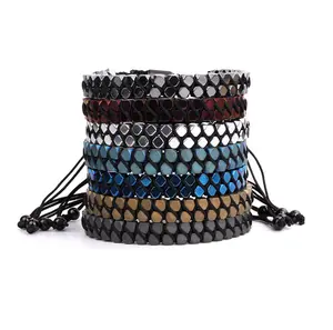 Macrame Bracelet Men Hot Selling Fashion Jewelry Factory Made Hematite Bead Handmade Braided Macrame Bracelet Women Men