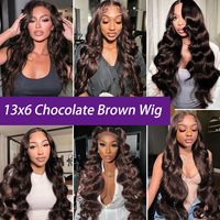 Perruque en cheveux humains vierges indiens bruts couleur chocolat, ondulée, 13x6, sans colle, avec dentelle frontale HD complète, vente en gros