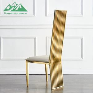 Silla <span class=keywords><strong>de</strong></span> Comedor <span class=keywords><strong>de</strong></span> Acero Inoxidable Dorado <span class=keywords><strong>de</strong></span> Lujo Wayon, Respaldo Alto, Diseño <span class=keywords><strong>de</strong></span> Listones Verticales, para Bodas y Eventos - Product Image 3