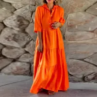 Robe en polyester à manches longues, coupe ample, taille haute, couleur unie, pour femme de bureau, en orange, disponible en plusieurs tailles