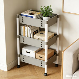 <b>4</b> Tier Rolling Storage Cart Plastic Organizer Rack with <b>Wheels</b> Detachable Baskets for Living Room - Product Image 3