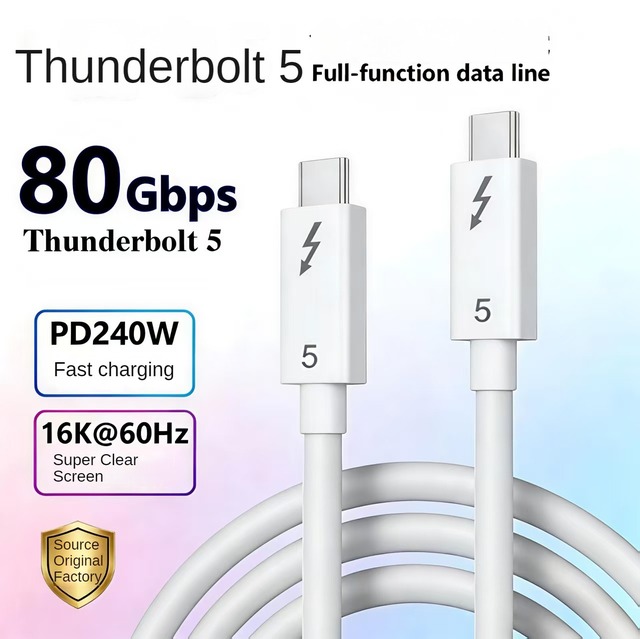 Thunderbolt 5 Full Function Type-C Cable 120Gbps High Speed Data Transfer PD 240W Fast Charging 16K60Hz Video Output IOS/Laptop