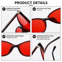 Lunettes anti-lumière bleue pour femmes, style rétro œil de chat, monture TR à bordure complète, verres teintés rouges, bordure intérieure rouge, charnière argentée, branches fines, OEM