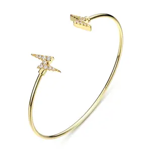 Lightning cz diamond silver gold plating thin band simple popular bracelet open bangle for fashion
