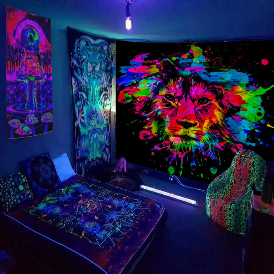 Custom Logo Polyester Woven Jellyfish Psychedelic Fluorescent Tapestry