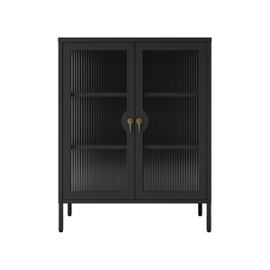 Vitrina Moderna Ecológica de Acero y Vidrio BIZOE BZG07-1 con 2 Cajones, 2 Estantes y Puerta Plana para Sala de Estar y Hogar - Product Image 6