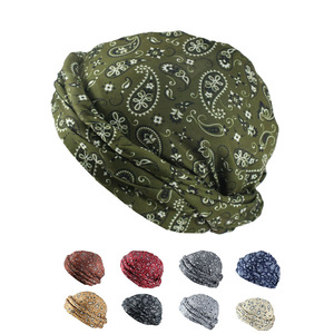 HZM-23179 Turban réglable doublé satin pour hommes et femmes, Durag, foulards pré-noués, bonnet Paisley Wave - Product Image 1