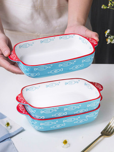 Bol en céramique motifs de poisson en céramique, ustensiles de cuisson, assiettes de riz cuits, vaisselle avec poignée 1 pièce - Product Image 5