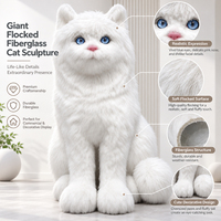 Statue de chat géante floquée en fibre de verre, sculpture de chat blanc à fourrure, personnalisable, prête à être expédiée pour la décoration de centres commerciaux, hôtels et boutiques