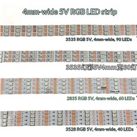Bande LED RVB adressable WS2812 3535 à PCB étroit de 4 mm, 60 à 90 LED/m, bande LED à pixels individuels à effet de poursuite 2835