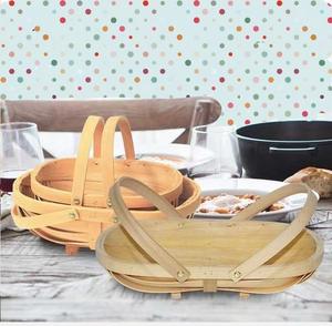 New Good Design Boat Shape Wooden <strong>Trug</strong> with Handle Wicker Rattan Bamboo Storage Bread Basket <strong>Plastic</strong> Boxed - Product Image 1