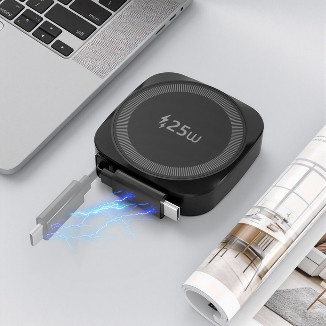 25W Magnetic Wireless Charging Pad with 70cm Retractable USB-C Cable, Fast Wireless Charger for iPhone 17/16, Samsung, Android