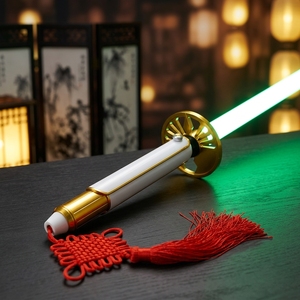 Sabres Nexus RGB Baselit Xeno3.0 Pixel Proffie 2.2 Or et Blanc avec Pogo Core et pendentif nœud chinois, batterie rechargeable - Product Image 1