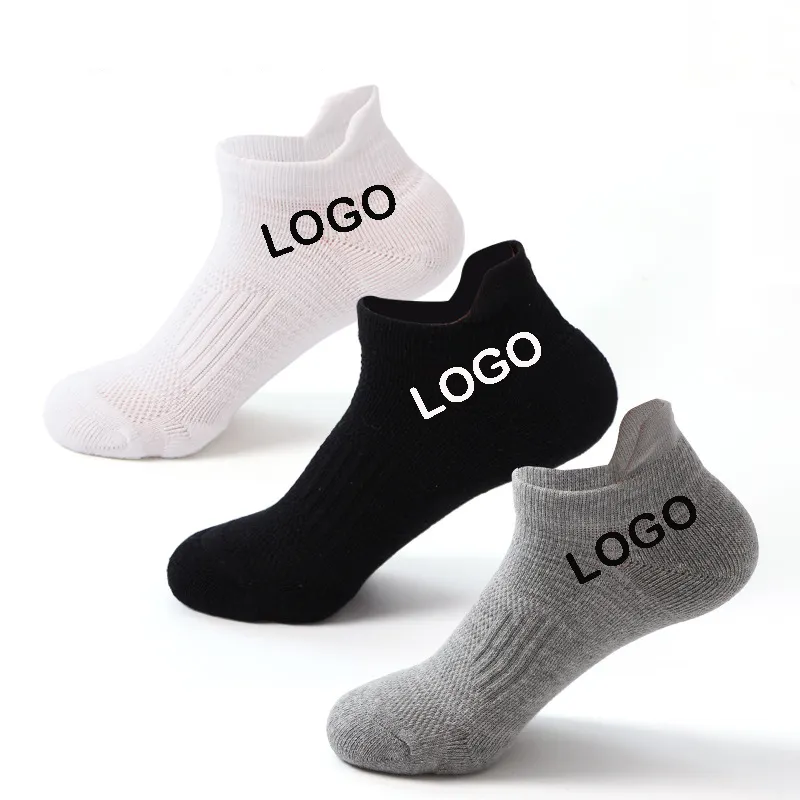 2023 Custom Black White Gray Color Cotton Athletic Running Socks for Men Women Short Sport Ankle Socks