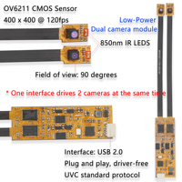 Module de caméra OEM OV6211 B&W 0,3MP, résolution 400x400, 120FPS, LED infrarouge 850nm, double objectif, mini USB, capteur CMOS, UVC Plug & Play, AR