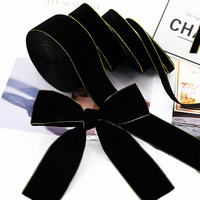 Ruban en velours double face noir et or avec bordure métallisée scintillante pour emballage cadeau, décoration de mariage, fête, fabrication de nœuds et artisanat