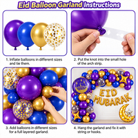 Kit de Décoration de Fête Islamique avec Ballons en Latex, Arche Eid Mubarak, Arche en Aluminium Motif Lune et Étoile, Toile de Fond Motif Château