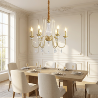 Lustre carré américain en laiton avec cristaux, LED, hauteur réglable, intensité variable, suspension centrale pour salon et salle à manger