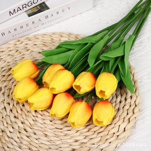 Mini-tulipes artificielles en soie texturée PU pour décoration maison et mariage, branche unique HP278 - Product Image 2