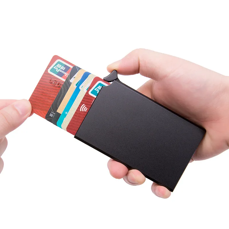 Wholesale RFID Aluminum Alloy Metal Card Case Light Weight Men Business Card Holder Automatic Pop-up Credit Card Wallet