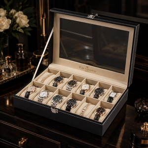กล่องโชว์นาฬิกาหนังพรีเมียมพร้อมช่องเก็บของ 12 ช่อง สำหรับคอลเลกชันนาฬิกาหรูและแพ็คเกจบูติกเครื่องประดับ - Product Image 1