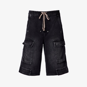 Pantalones Cortos Cargo de Mezclilla para Hombre, Lavado Claro, con Cordón en la Cintura, Múltiples Bolsillos, Holgados, Largos hasta la Rodilla, Estilo Urbano - Product Image 4