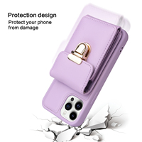 Casing Ponsel Selempang dan Dompet Kulit Populer untuk iPhone 15 Pro, Tas Ponsel Selempang